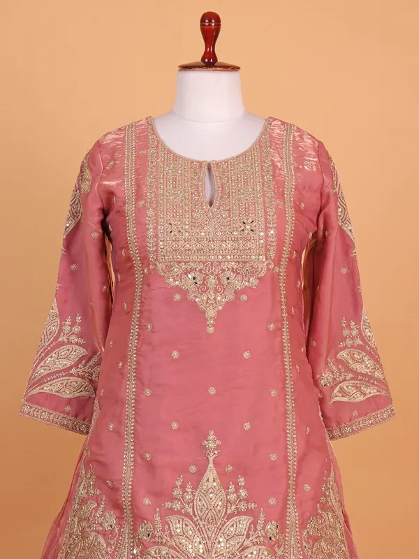 Pink silk lehenga choli for wedding wear with resham work