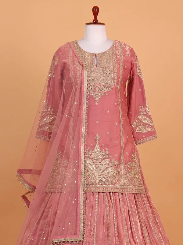 Pink silk lehenga choli for wedding wear with resham work