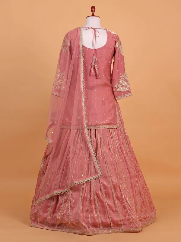 Pink silk lehenga choli for wedding wear with resham work