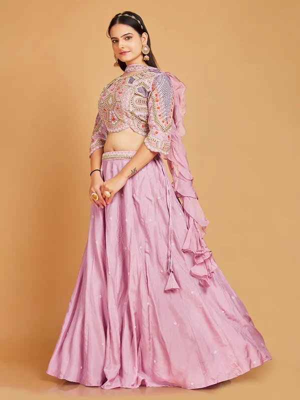 Pink silk lehenga choli with choker dupatta