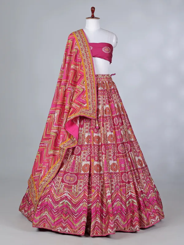 Pink silk mirror cutdana lehenga choli
