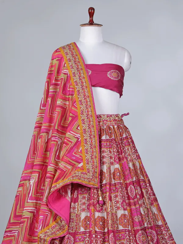 Pink silk mirror cutdana lehenga choli