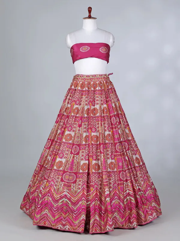 Pink silk mirror cutdana lehenga choli