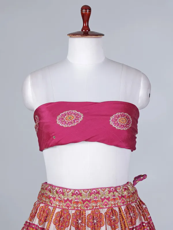 Pink silk mirror cutdana lehenga choli
