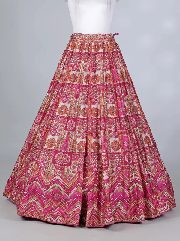 Pink silk mirror cutdana lehenga choli