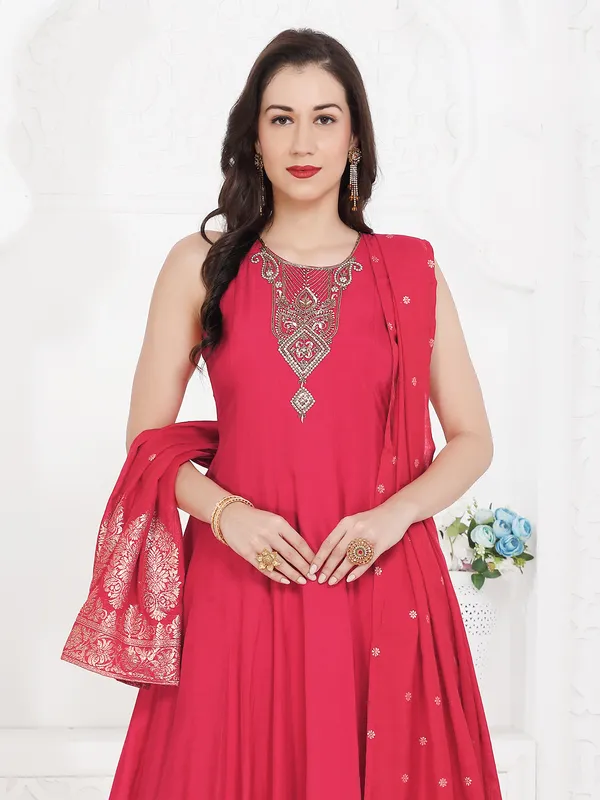 Pink silk palazzo kurti set with zari worked dupatta