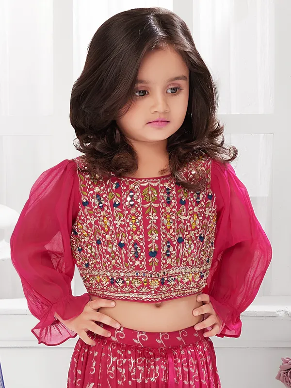 Pink silk palazzo suit for girls
