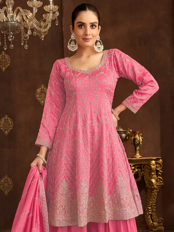 Pink silk palazzo suit for wedding wear