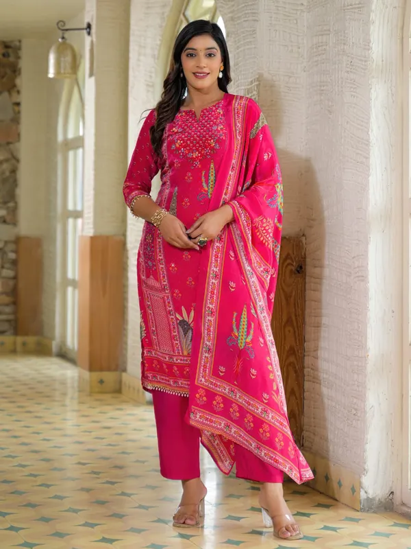 Pink silk printed kurti set for festive wear
