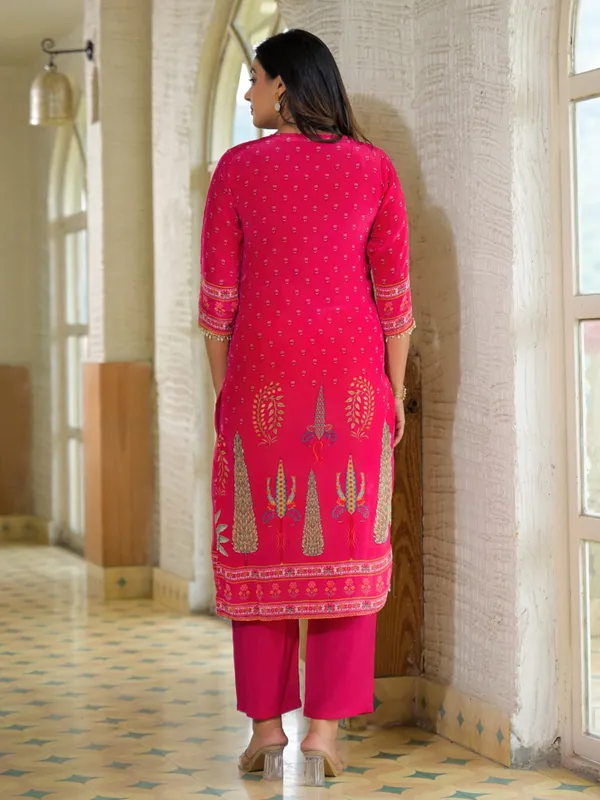 Pink silk printed kurti set for festive wear