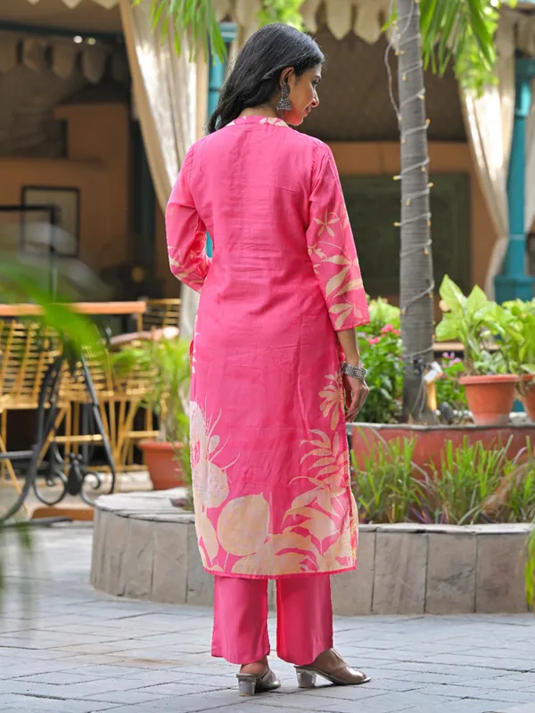 Pink silk printed kurti set with aabla work