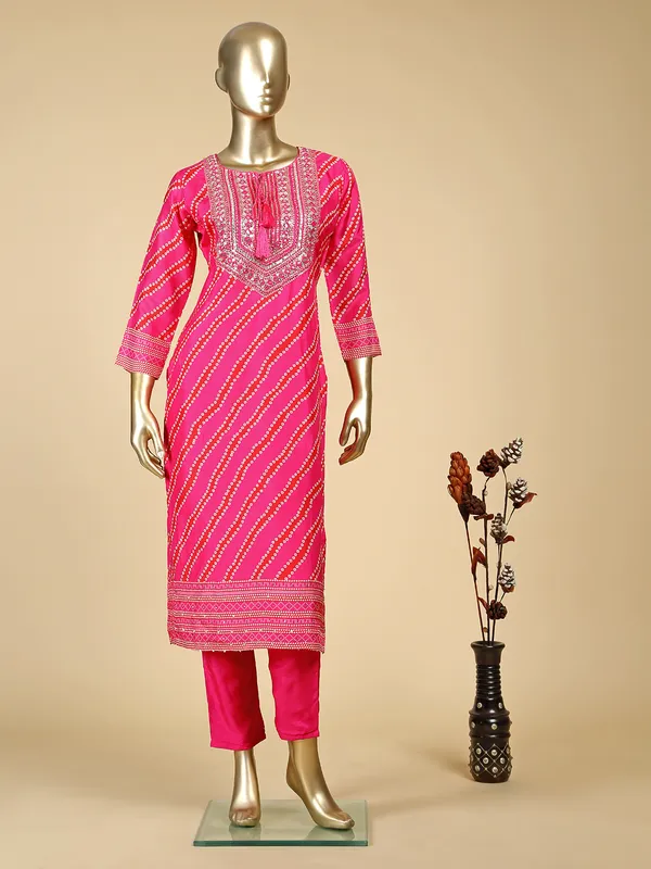 Pink silk printed kurti set with dupatta