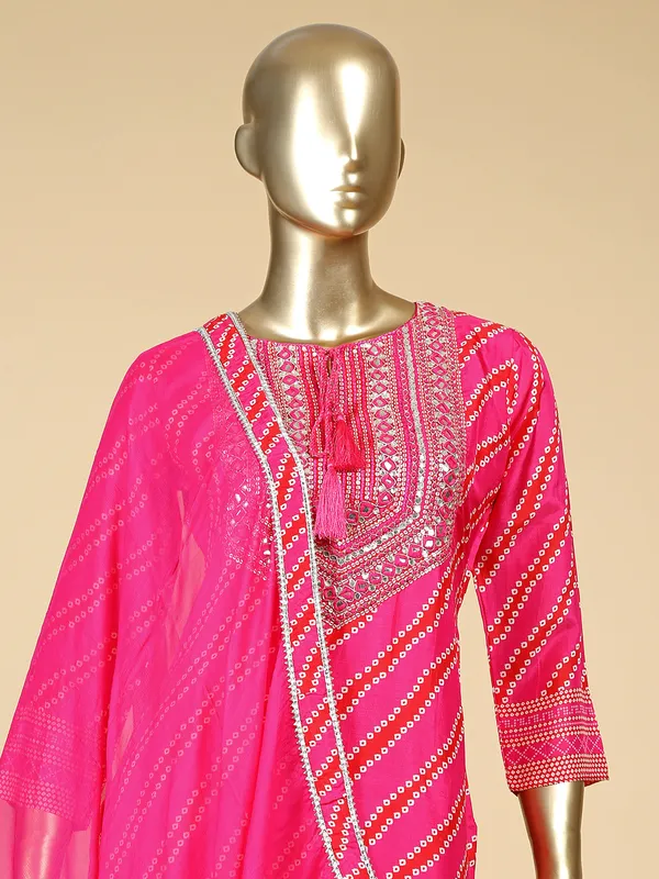 Pink silk printed kurti set with dupatta