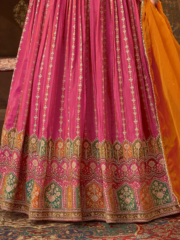 Pink silk printed lehenga choli for wedding