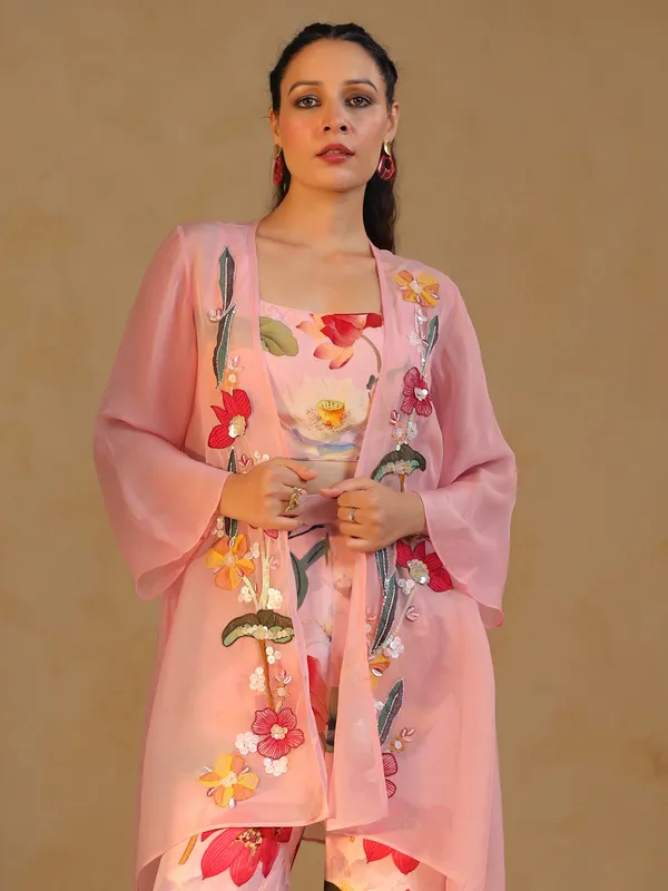 Pink silk printed palazzo co ord set