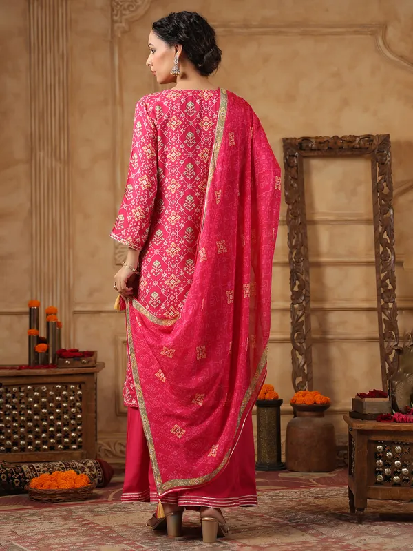 Pink silk printed palazzo kurti set