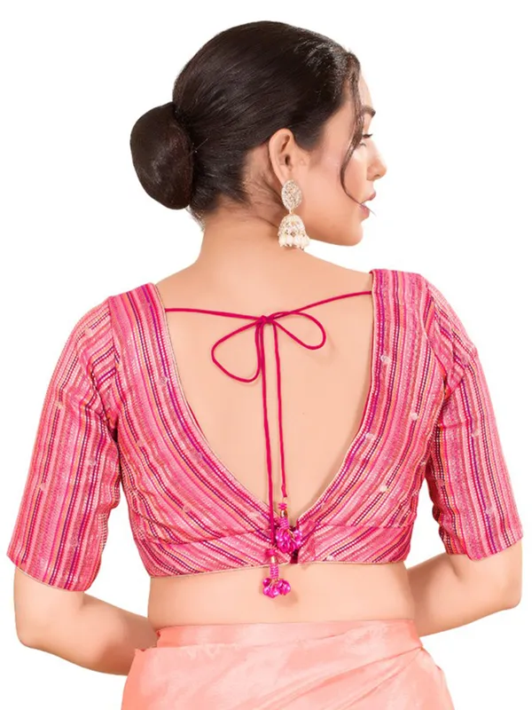Pink silk printed ready made blouse