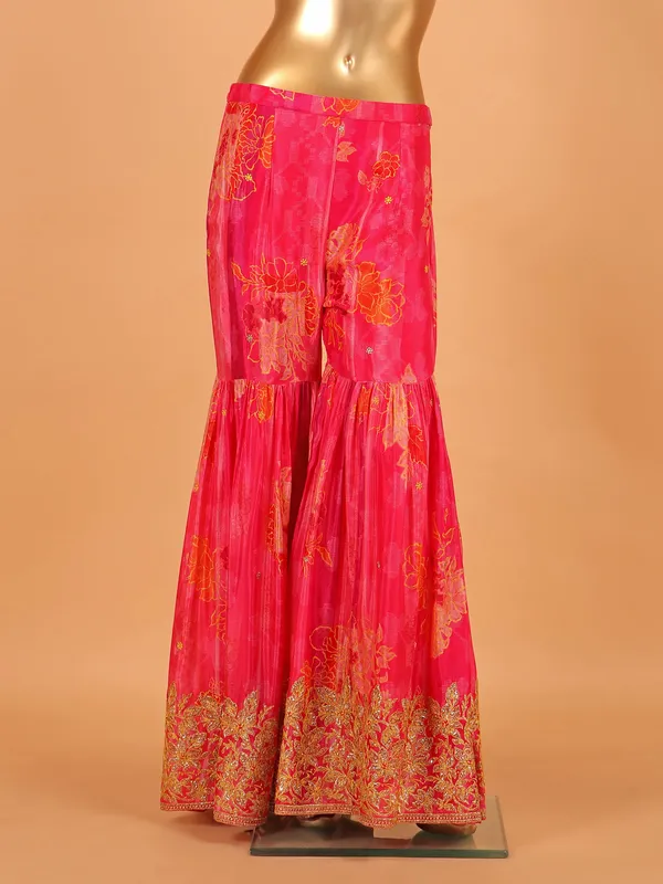 Pink silk printed sharara suit for women