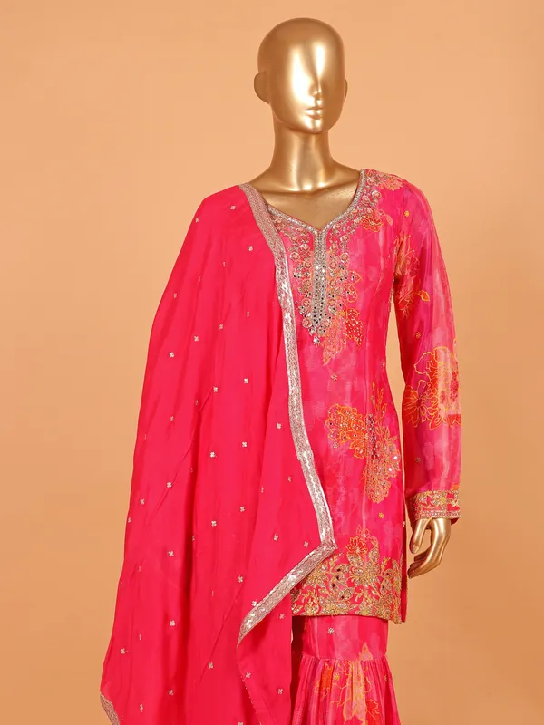 Pink silk printed sharara suit for women