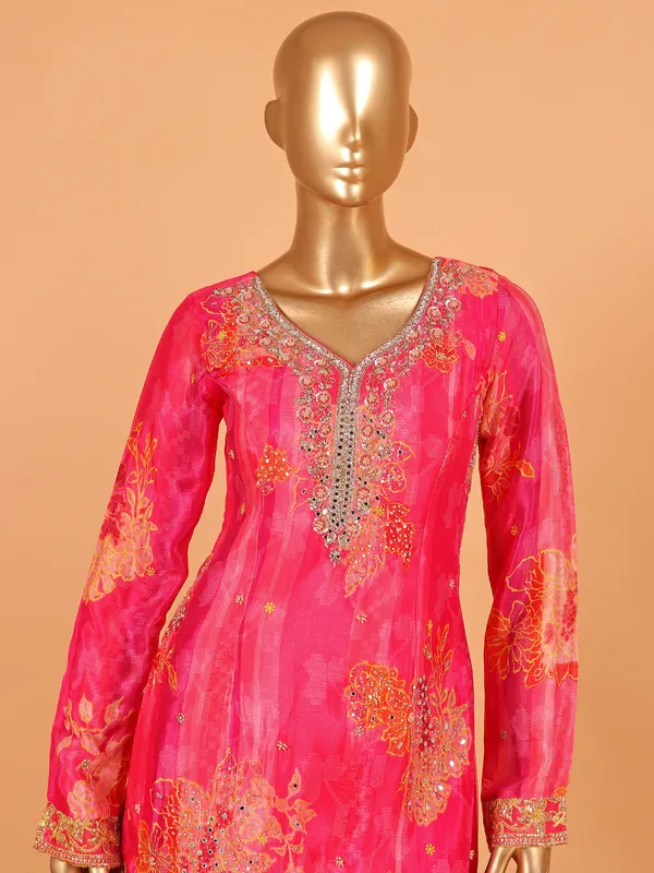 Pink silk printed sharara suit for women
