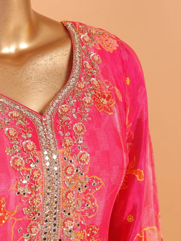 Pink silk printed sharara suit for women