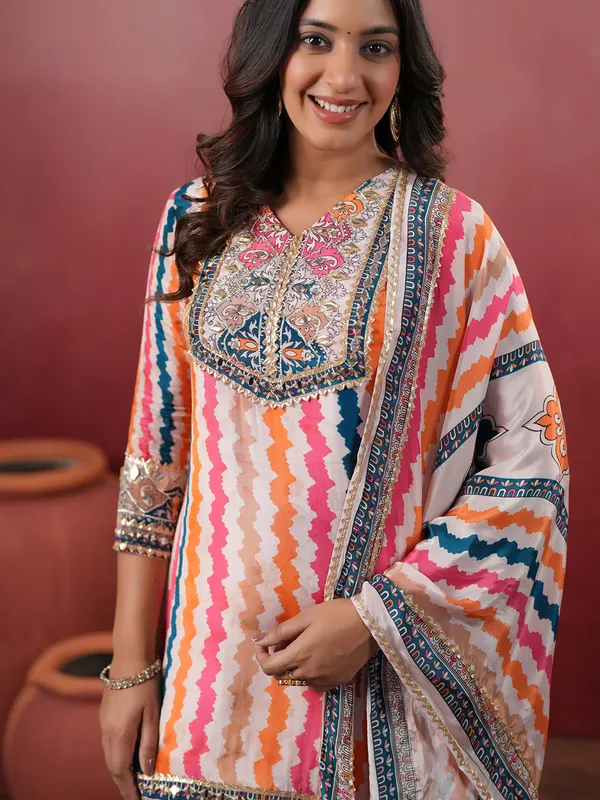 Pink silk printed yoke style sharara set