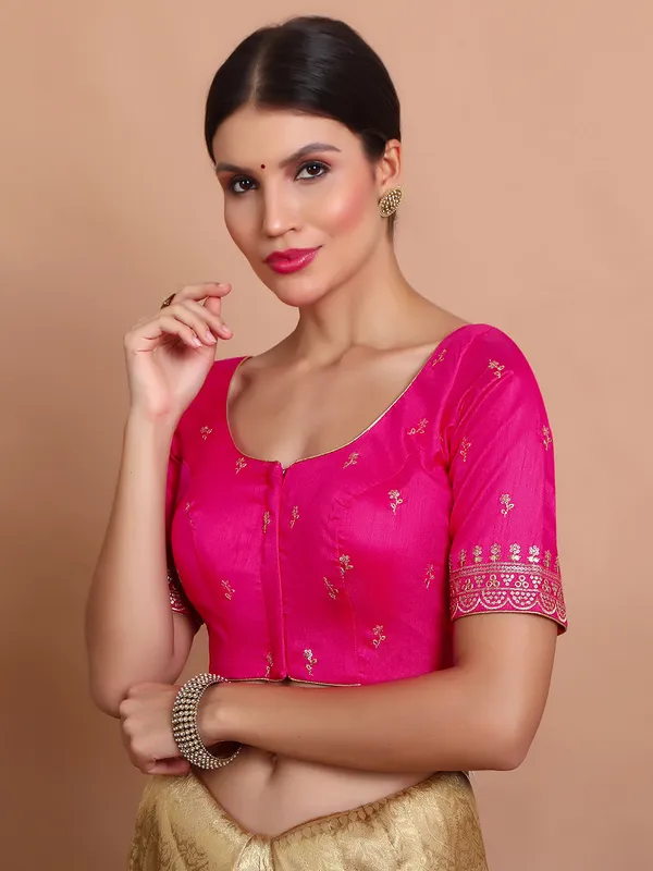 Pink silk ready made blouse with sequin finish
