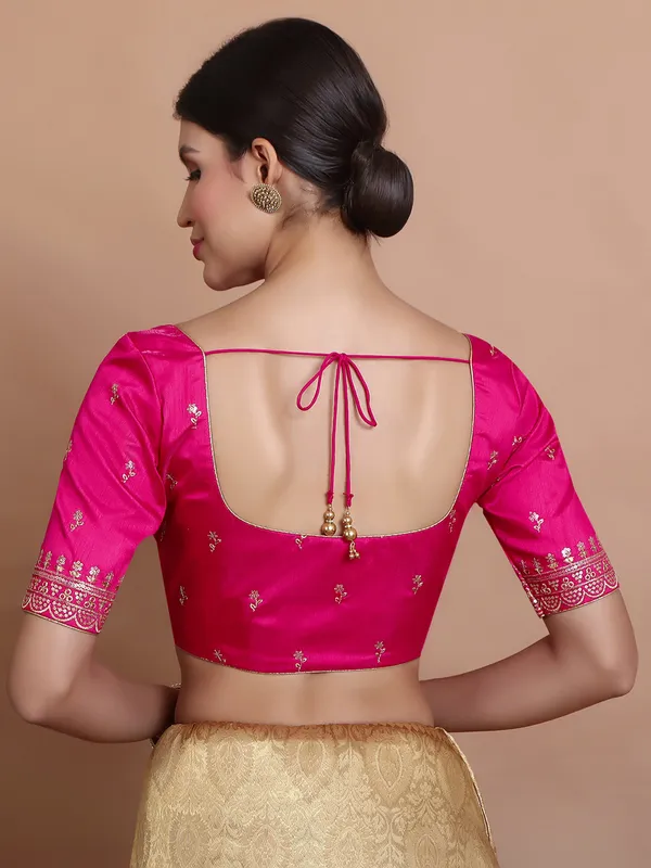 Pink silk ready made blouse with sequin finish