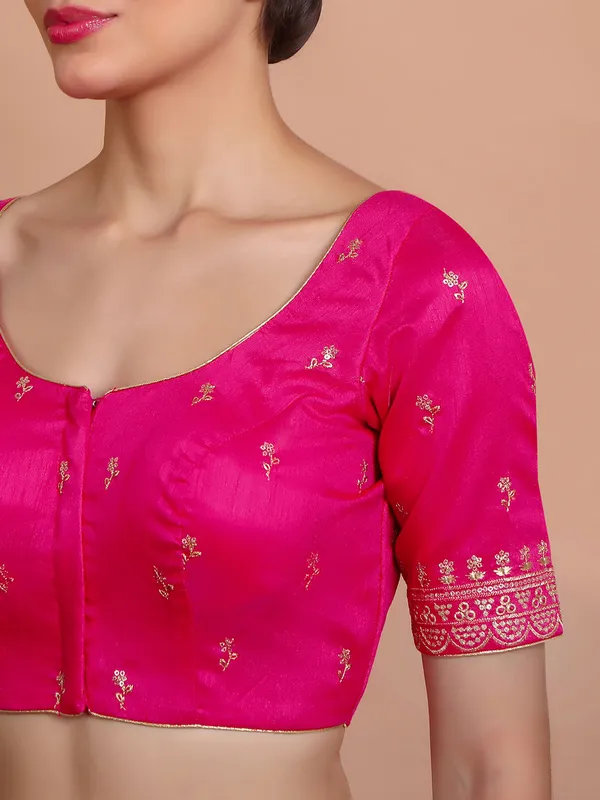 Pink silk ready made blouse with sequin finish