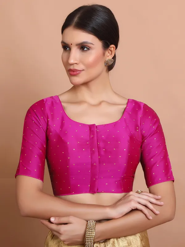 Pink silk ready made blouse with zari embroidery work