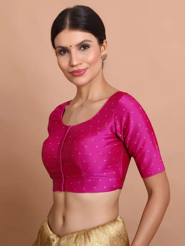 Pink silk ready made blouse with zari embroidery work