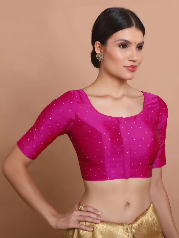 Pink silk ready made blouse with zari embroidery work