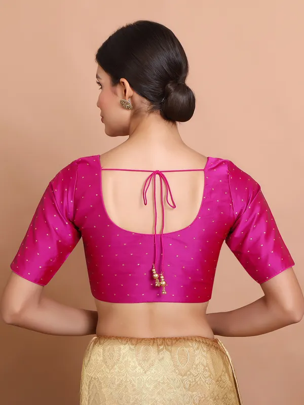 Pink silk ready made blouse with zari embroidery work