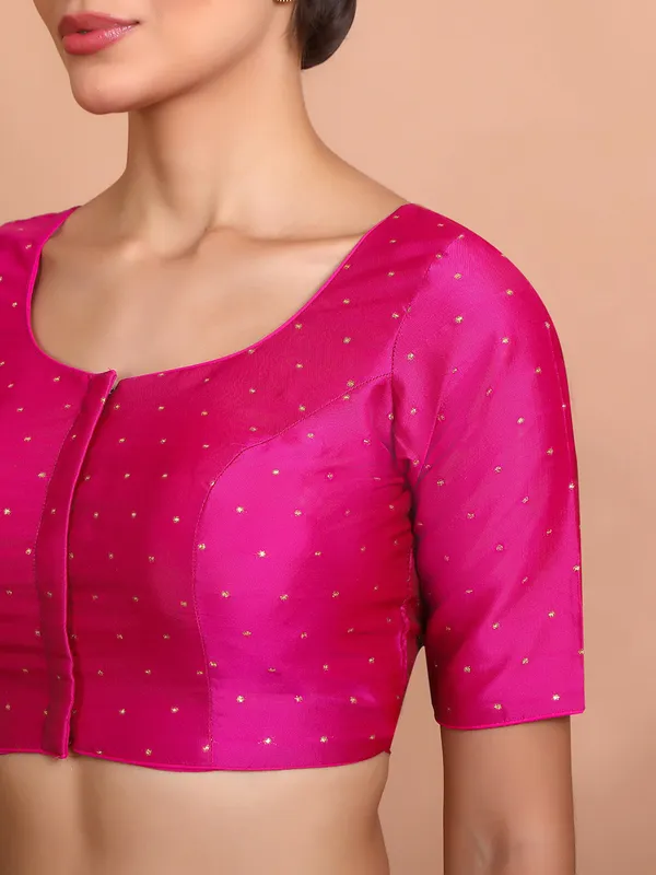 Pink silk ready made blouse with zari embroidery work