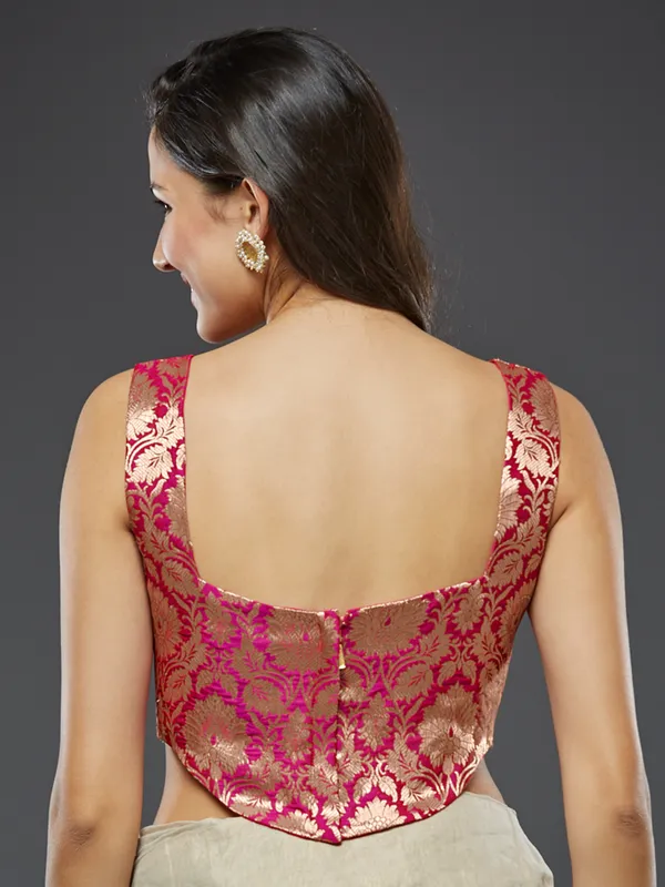 Pink silk ready-made blouse with zari work