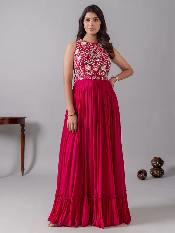 Pink silk salwar suit with zardosi and stones