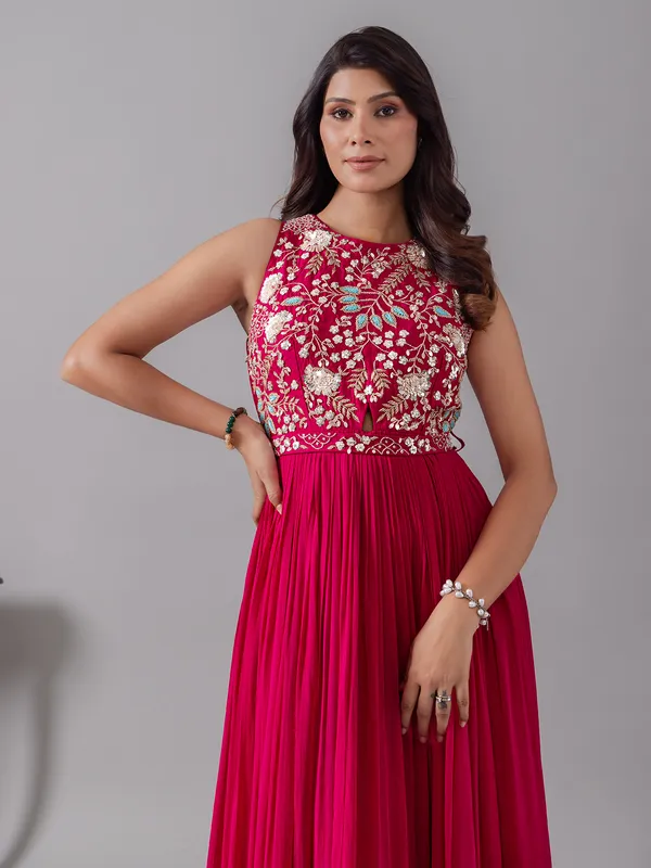 Pink silk salwar suit with zardosi and stones