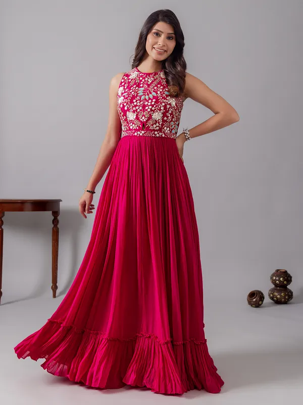 Pink silk salwar suit with zardosi and stones