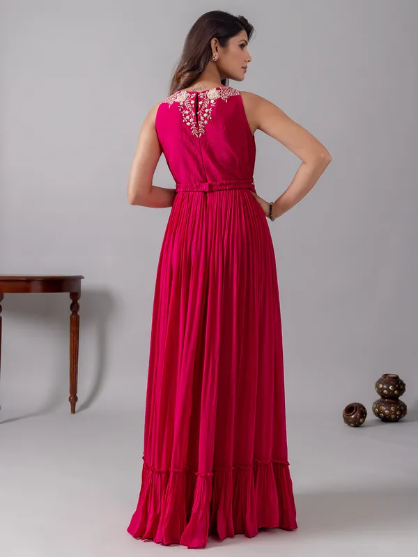 Pink silk salwar suit with zardosi and stones