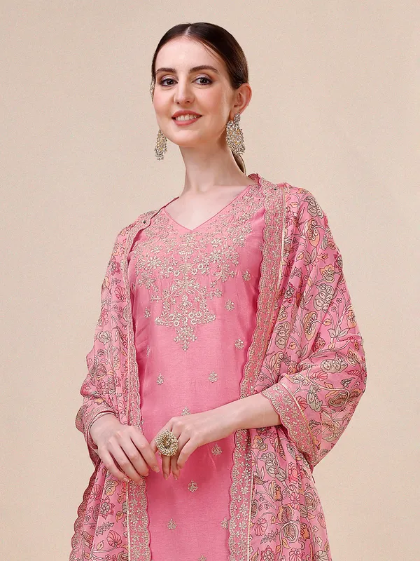 Pink silk salwar uit with printed dupatta