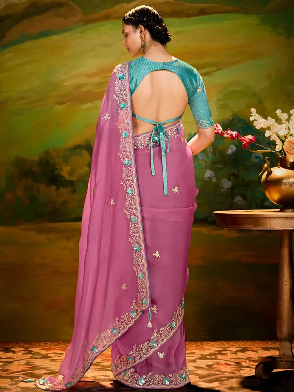 Pink silk saree for festivals