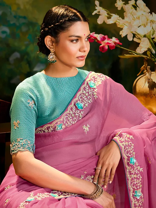 Pink silk saree for festivals