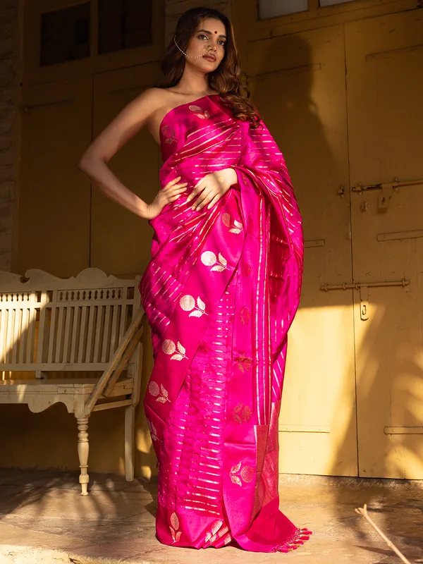 Pink silk saree for festive wear