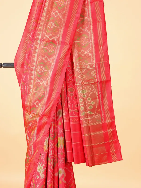 Pink silk saree in bandhej print for wedding