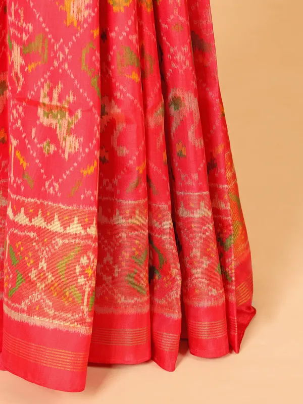 Pink silk saree in bandhej print for wedding