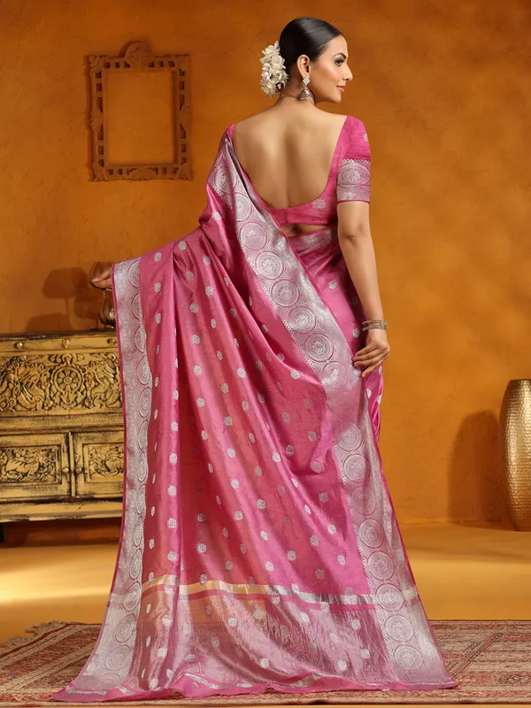 Pink silk saree in zari weaving