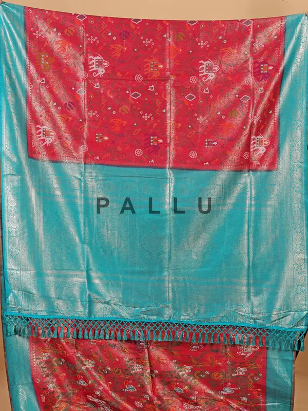 Pink silk saree with contrast rama green border