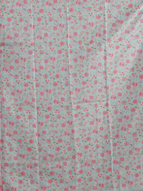 Pink silk saree with floral printed and zari weaving