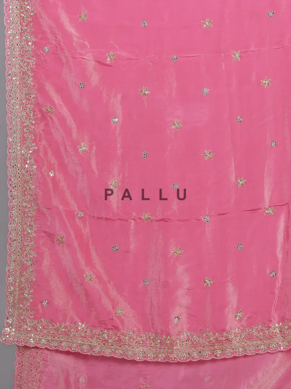 Pink silk saree with ready made blouse