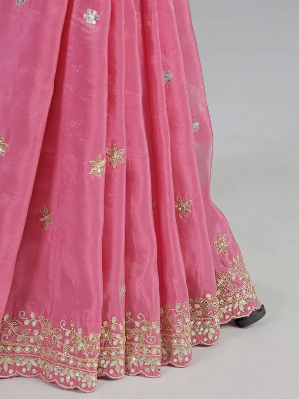 Pink silk saree with ready made blouse
